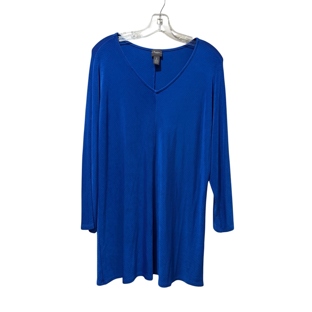 Travelers by Chico's Royal Blue Ribbed V-Neck Tunic Top Size 3 XL Long Sleeve